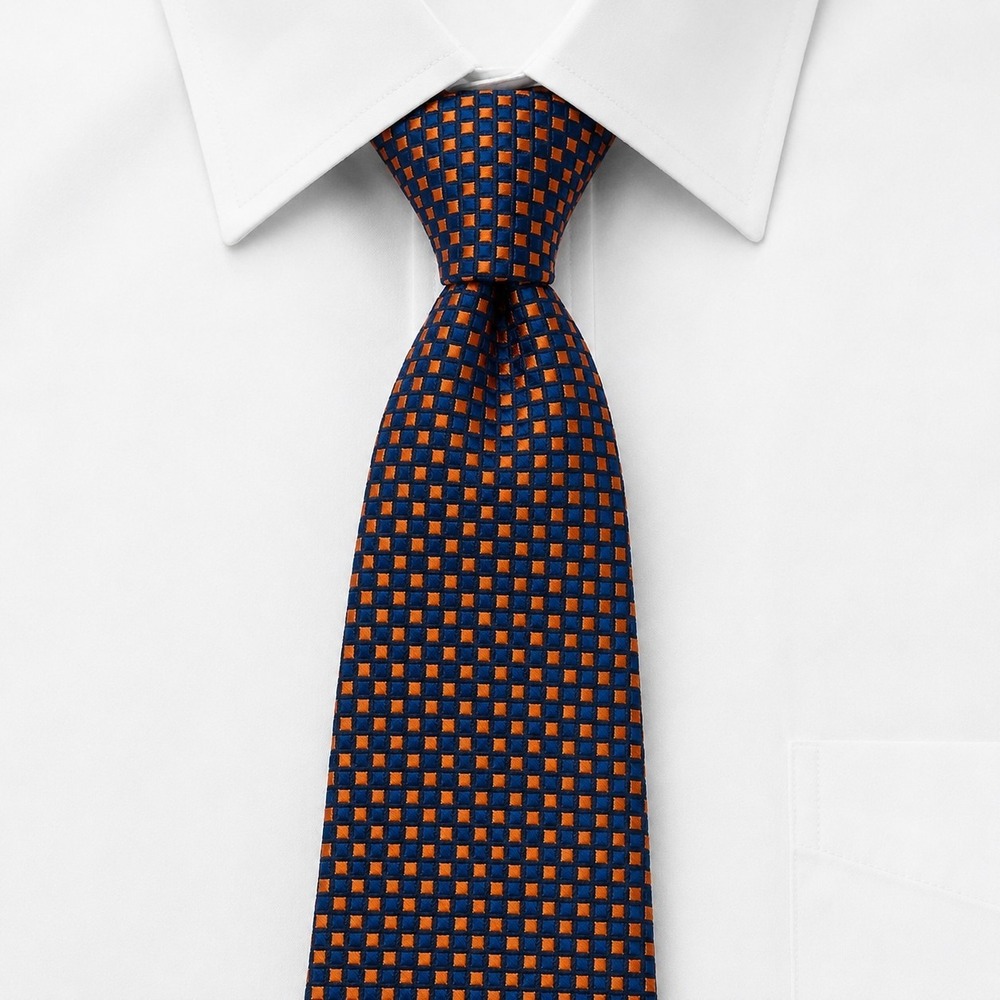 Limited Edition Seven-Fold Silk Handmade Necktie Mens 60" Navy Orange Italy